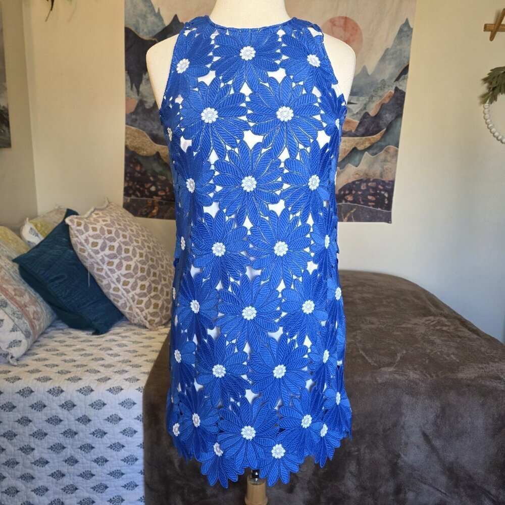 Alex Marie Royal Blue Floral Lace Sheath Dress Size 2 Wedding Guest - Picture 9 of 16